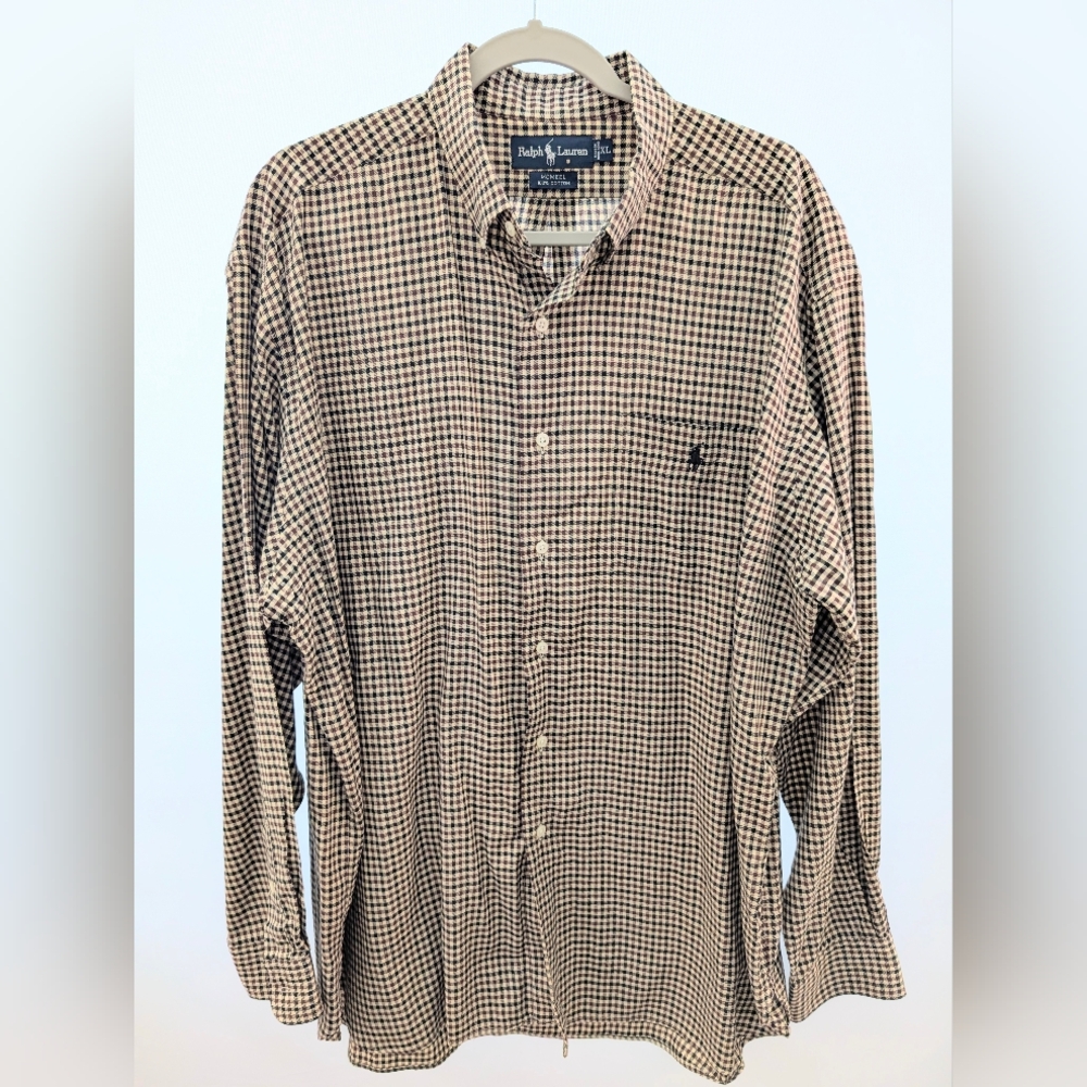 Polo Ralph Lauren McMeel Fit Brown Checkered L/S Button Shirt Men's Size‎ XL